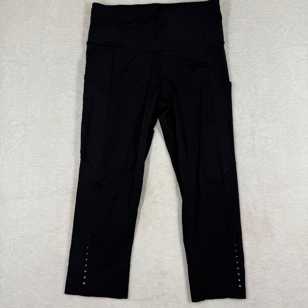 Lululemon Fast and Free‎ Crop Leggings Black High Rise Side Pockets Size 6 19in